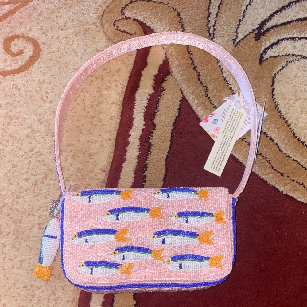 Pink Beaded Sardine Shoulder Bag
